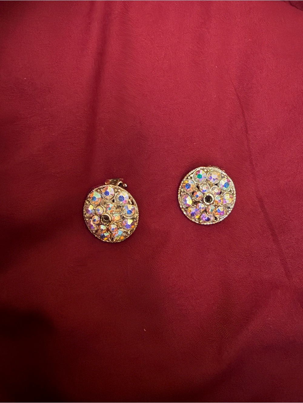 Round Gold-Tone Clip-On Earrings with Iridescent Crystals